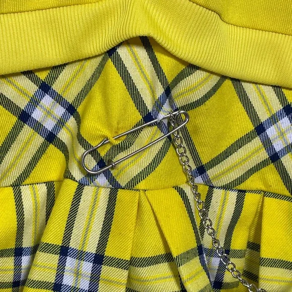 Clueless Cher Horowitz Yellow Plaid Costume Set Jacket Top Skirt Women's LARGE - Picture 10 of 16